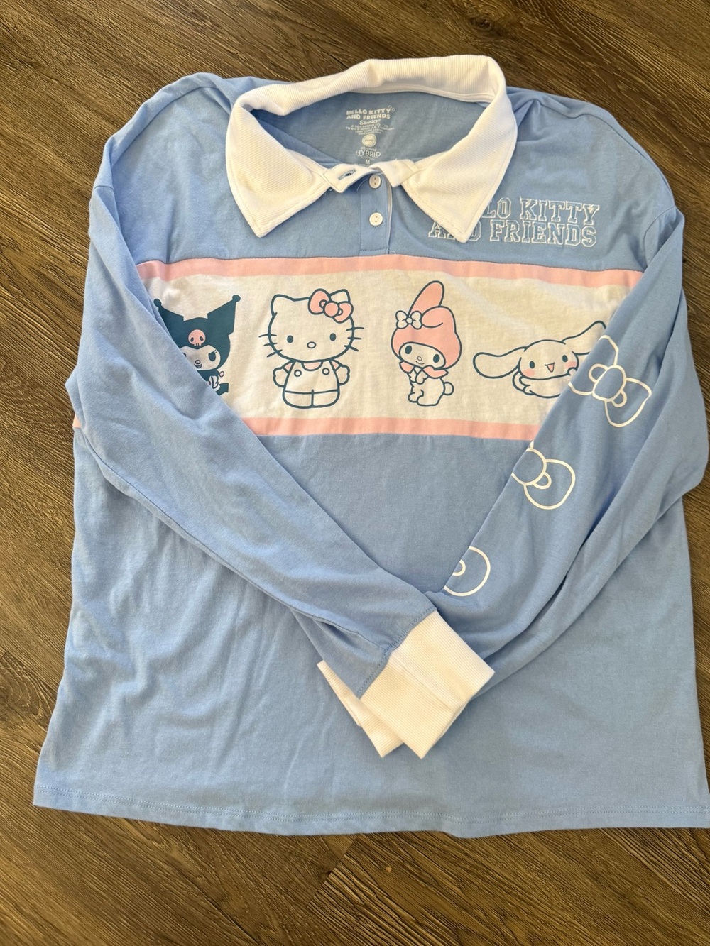 Hello Kitty & Friends Light Blue Long Sleeve Polo Top with White Collar